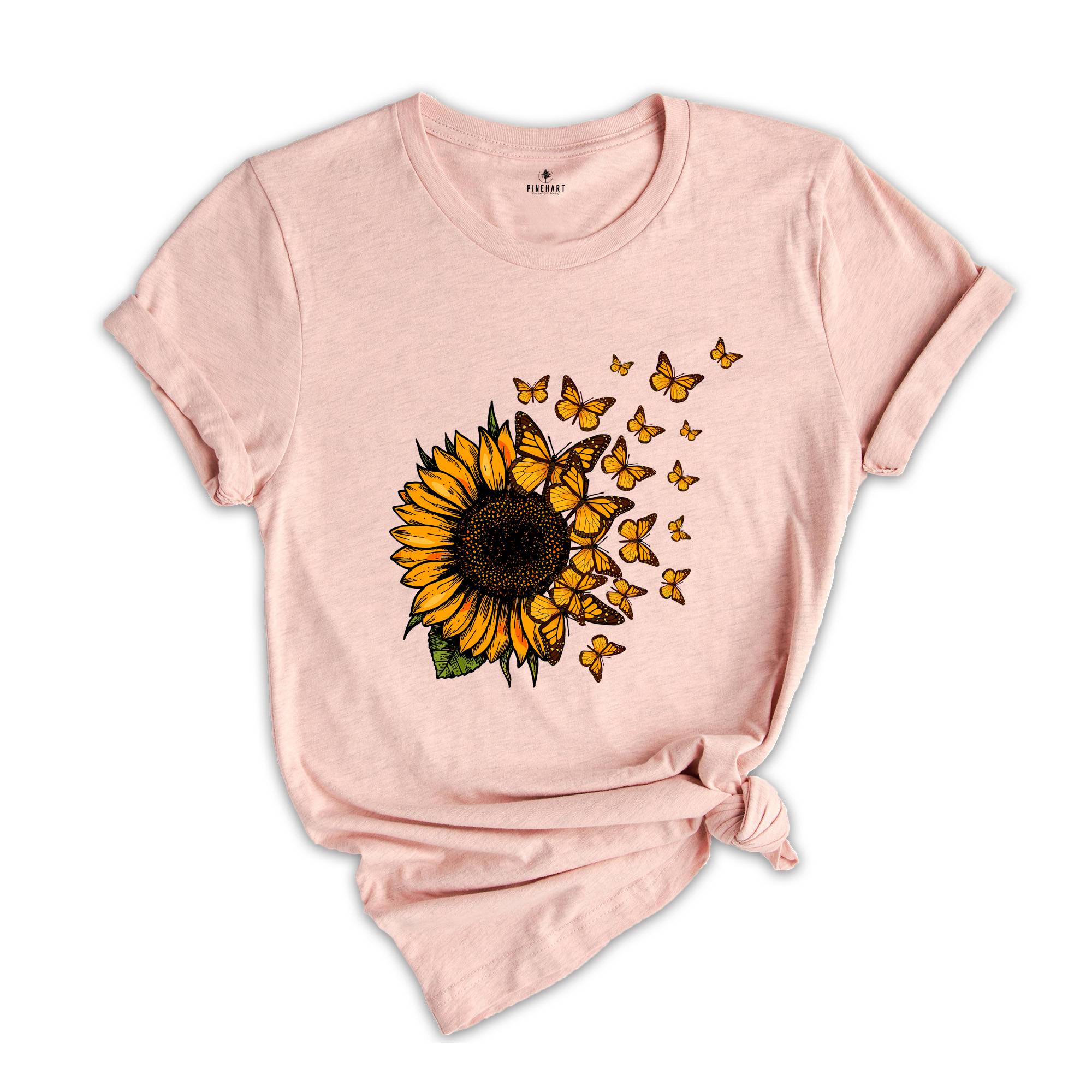 Sunflower Butterfly Shirt, Butterfly Tee, Sunflower Shirt, Floral Shirt, Love Butterfly Shirt, Sunflower Tshirt, Gardener Tee