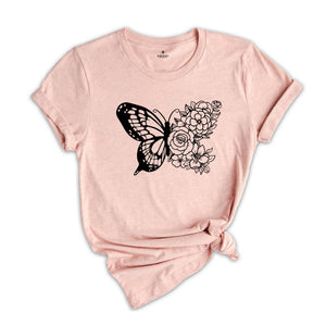 Floral Butterfly Shirt, Gardener Shirt, Gift For Ladies, Gift For Mom, Flower Lover Shirt, Beautiful Butterfly Shirt, Feminine Shirt