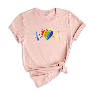 Pride Heart Shirt, Colored Heartbeat Tee, LGBTQ+ Heart T-Shirt, Pride Month, Love is Love Tee, Cute Pride Shirt, Bisexual T-Shirt