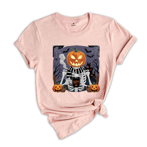 Skeleton Drinking Coffee Shirt, Funny Halloween Shirt, Skeleton Coffee Lover Shirts, Enjoy Pumpkin Shirt, Coffee Lover Tees