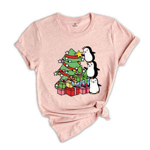 Christmas Tree Penguin Shirt, Cute Christmas Tee, Christmas Gift, Penguin In Santa Hat, Cute Penguin T-Shirt, Christmas Tree Tee