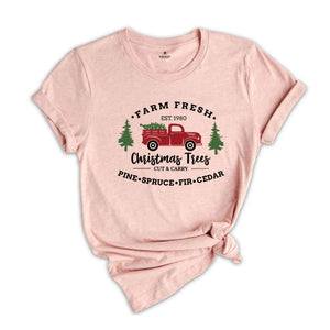 Farm Fresh Truck Shirt, Retro Truck Shirt, Christmas Tree Shirt, Christmas Tree T-Shirt, Winter Holiday Apparel, New Year Shirt, Xmas Gift