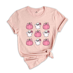 Pink Halloween Ghost Shirt, Cute Halloween Shirt, Halloween Pumpkin Shirt, Pink Pumpkin Shirt, Pumpkin Bow Shirt, Cute Ghost Shirt