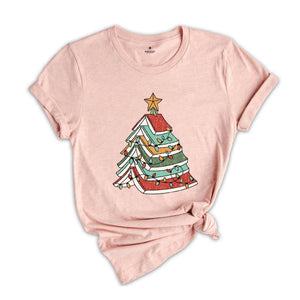 Christmas Books Tree Shirt, Bookish Christmas Shirt, Teacher Christmas Tee, Christmas Book Lover Shirt, Holiday Teacher Gifts