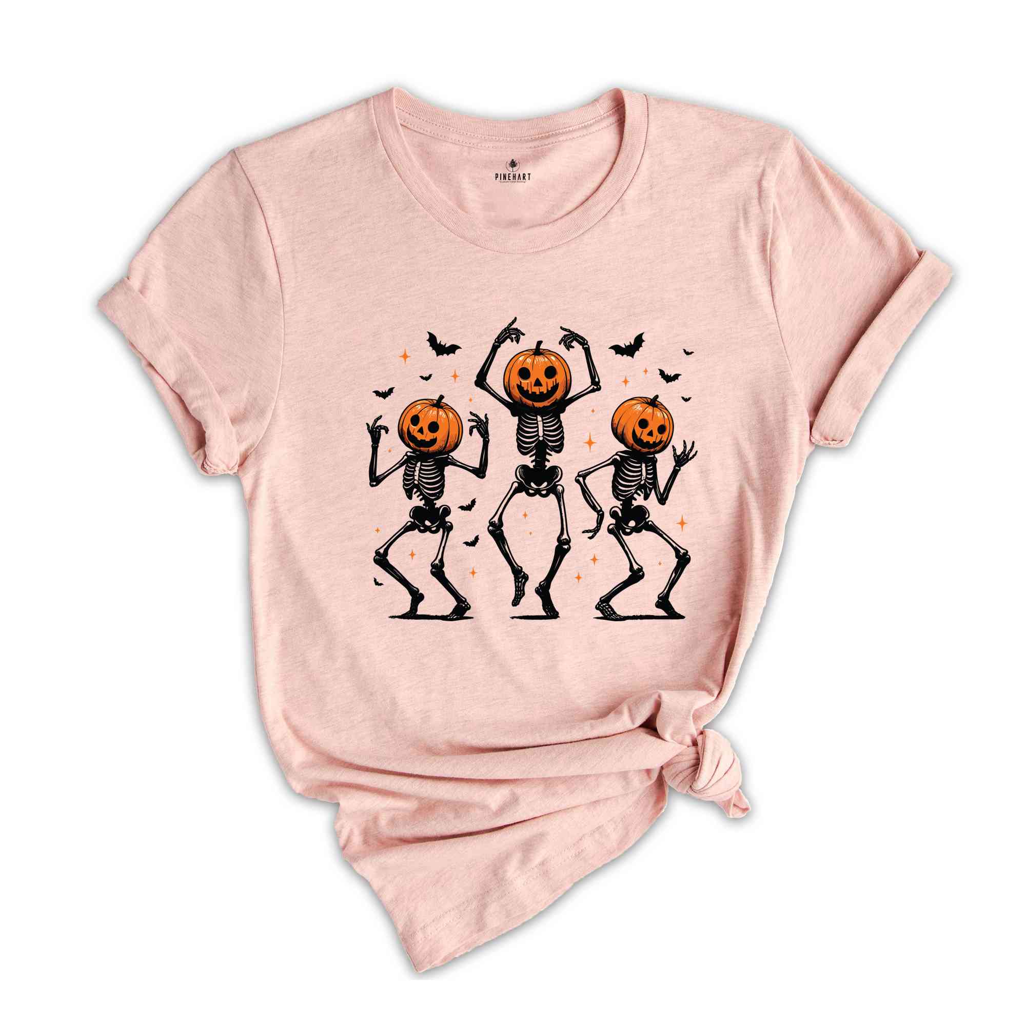 Dancing Skeleton Pumpkin Shirt, Retro Halloween Women's Shirt, Funny Fall Halloween Party Shirt, Spooky Season Skeleton Tee