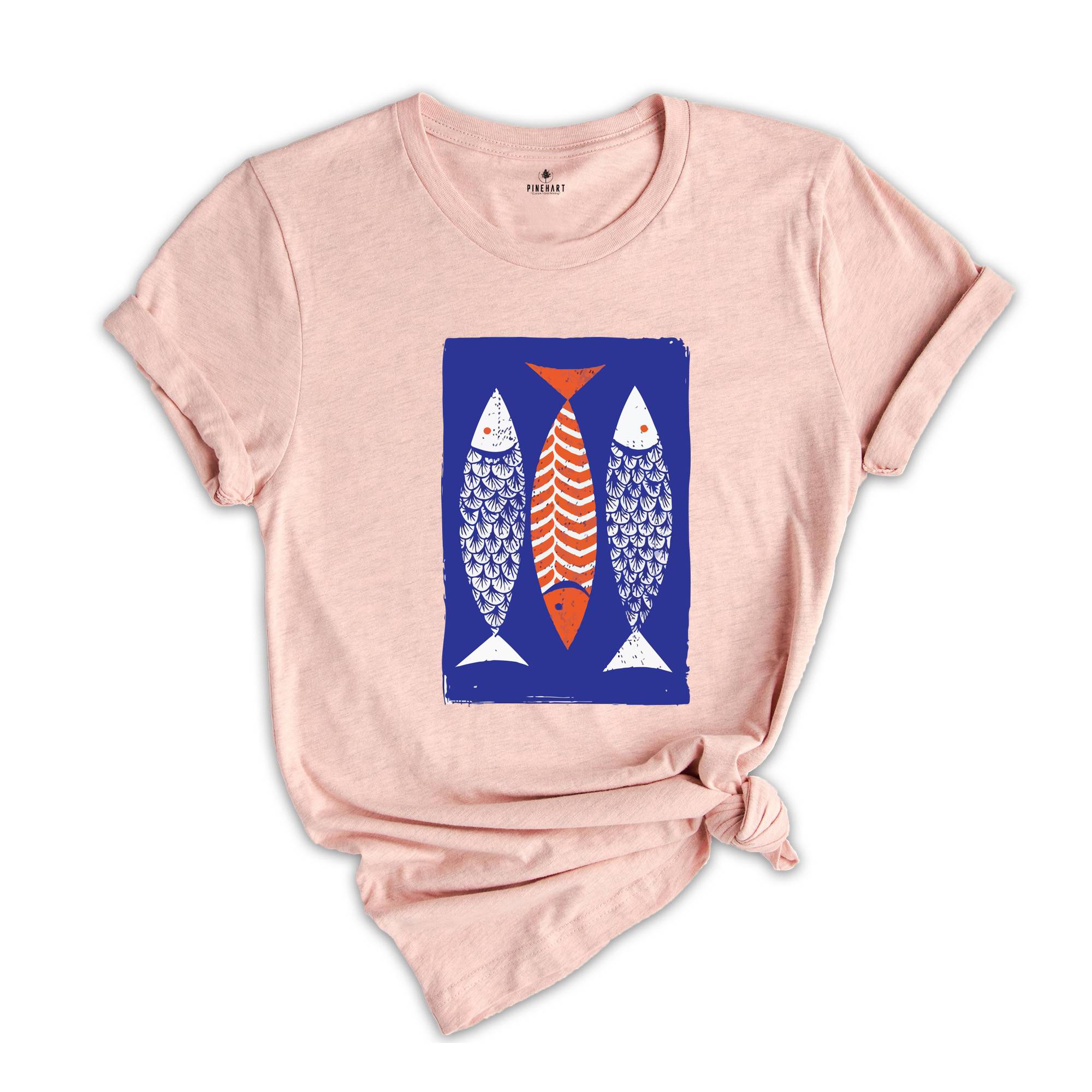 Boho Fishy Shirt, Boho Style Shirt, Fish Sketch Shirt, Retro Boho Shirt, Fishing Lover Shirt