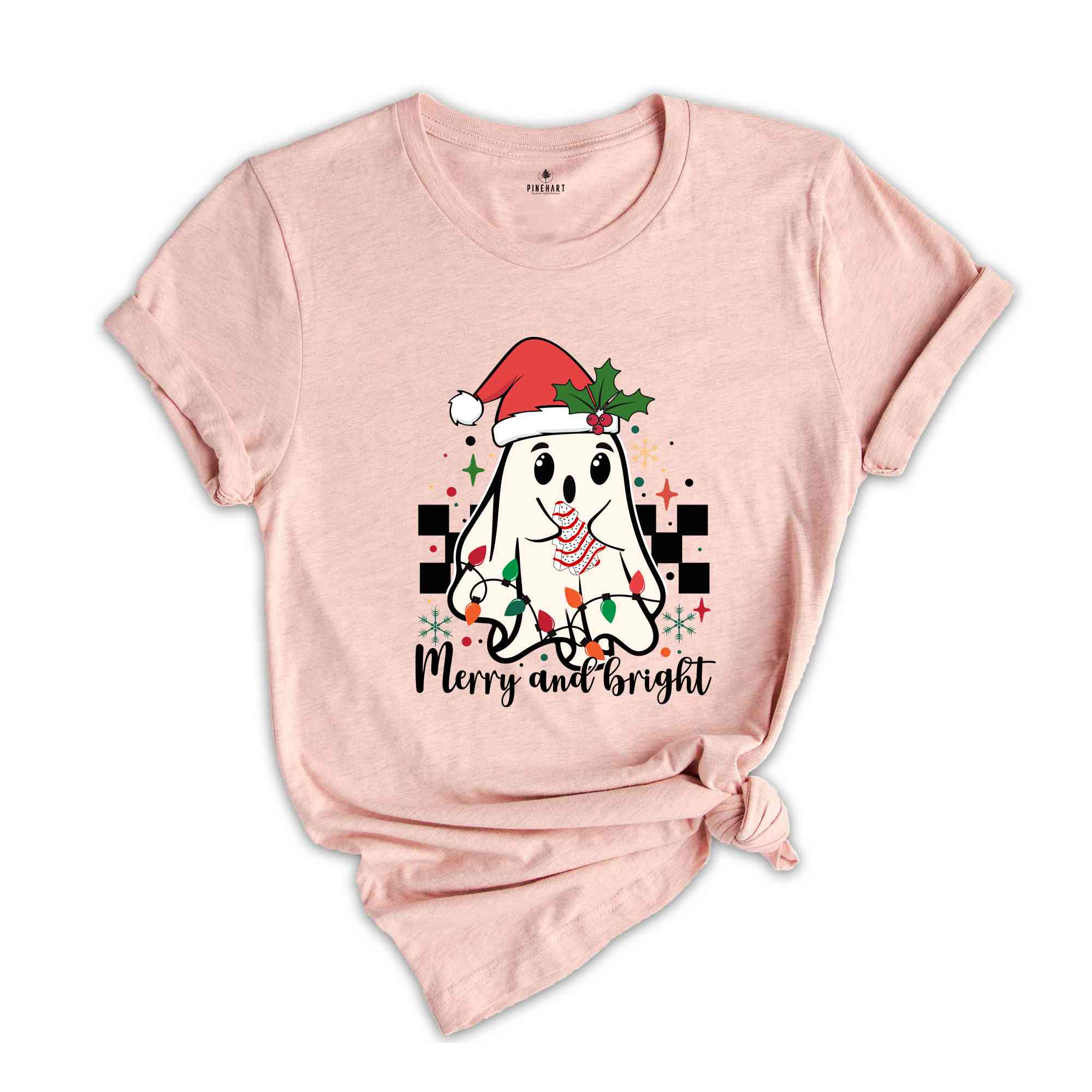 Cute Ghost Merry And Bright Shirt, Christmas Ghost Shirt, Christmas Lights Shirt, Christmas Gift, Boo Ghost Shirt, Happy Christmas Shirt