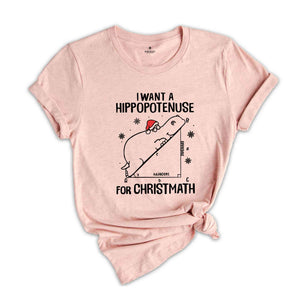 I Want A Hippopotenuse For Christmas T-Shirt, Funny Geometry Tee, Christmas Math Shirt, Christmas Math Teacher Gift