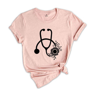 Cute Nurse T-Shirt, Floral Stethoscope T Shirt, Nursing School Gift, Healthcare Gift, Medicine Shirt, Doctor Tshirt, Medical Assistant Tees