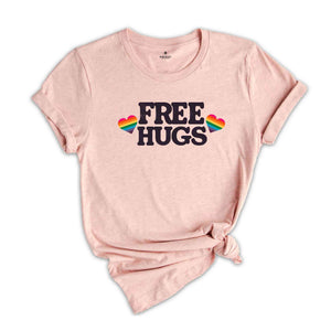 Free Hugs Rainbow Heart Shirt, Pride Month Shirt, Rainbow Heart Shirt, Hug T-shirt, LGBT Hug Tshirt, Rainbow Flag Heart Tee