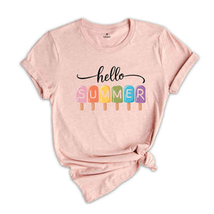 Hello Summer T-Shirt, Popsicle Summer Shirt, Colorful Holiday T-Shirt, Family Vacation Apparel, Summer Vibes Shirt