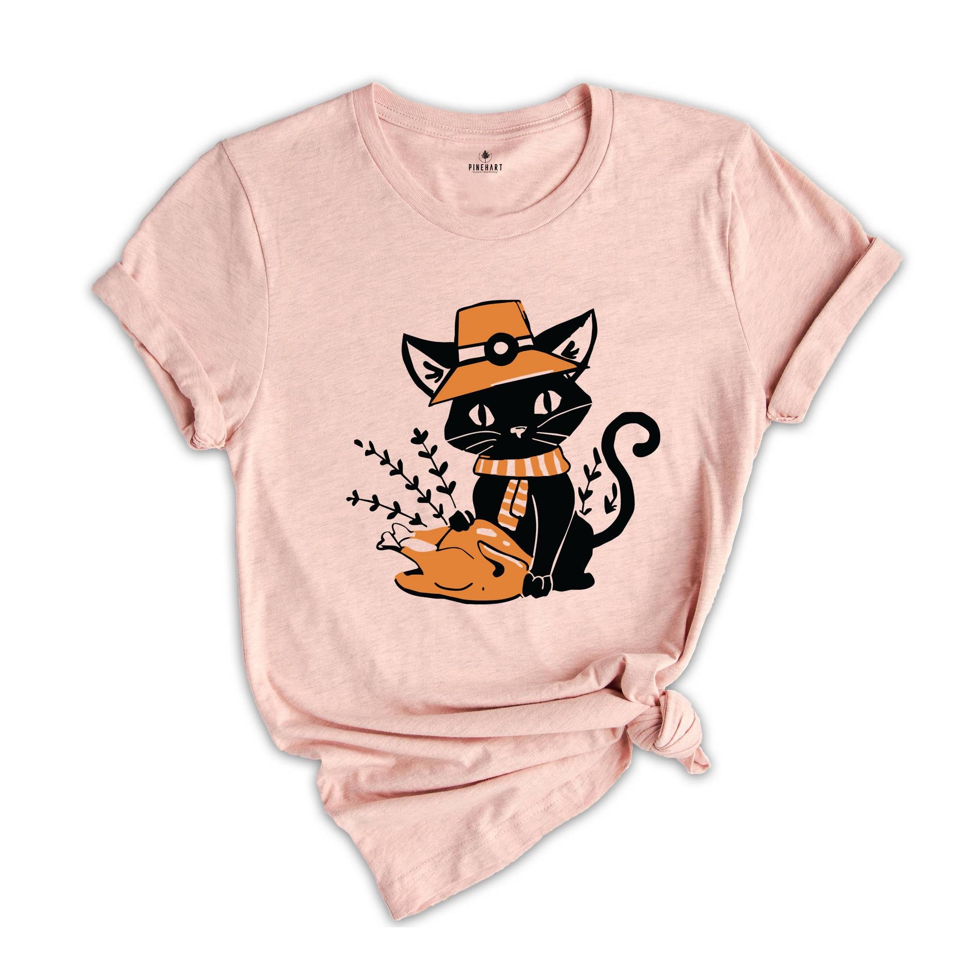 Cute Thanksgiving Cat Shirt, Black Cat Shirt, Funny Thanksgiving Tee, Turkey Day Shirt, Fall Shirt, Dinner Day Shirt