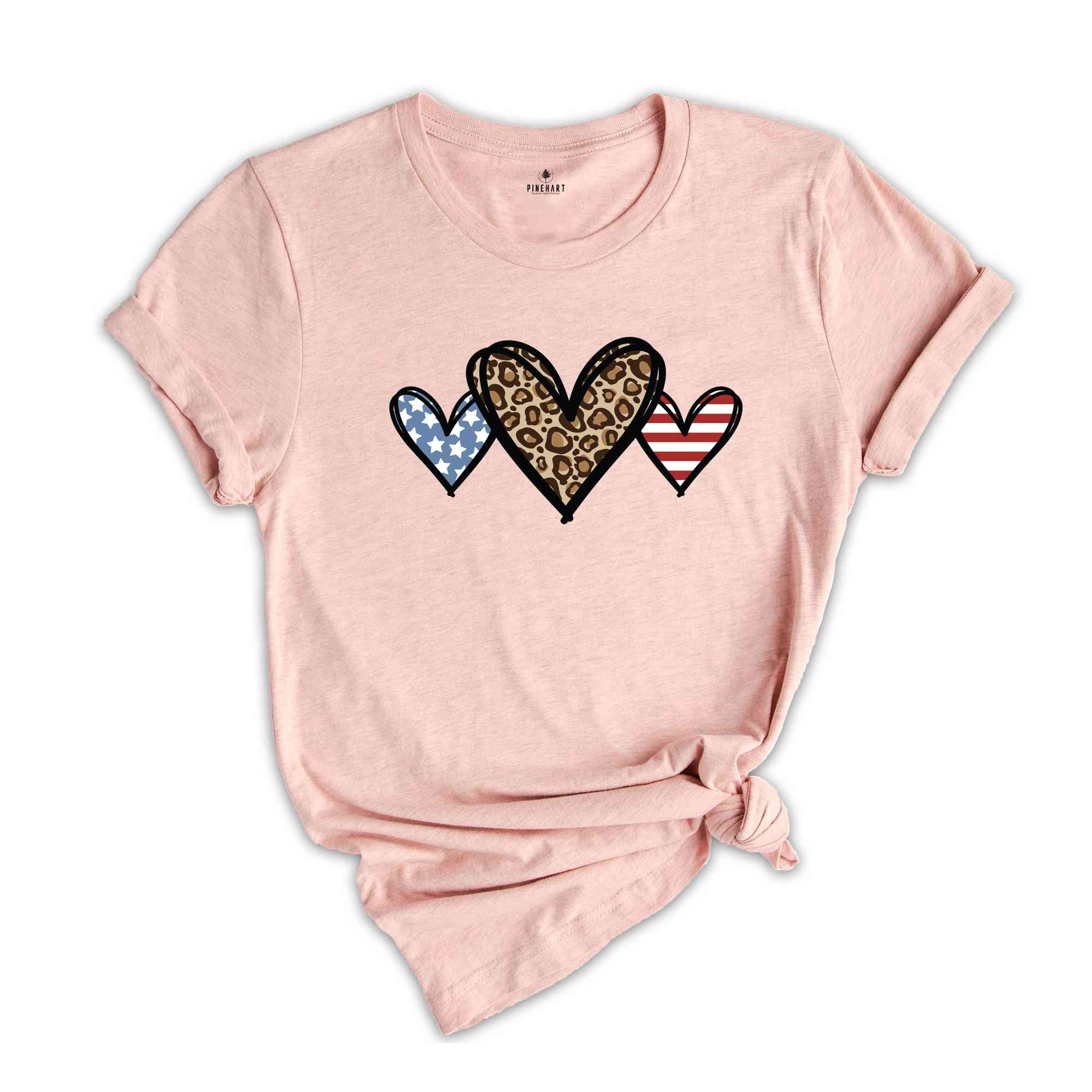 Leopard American Flag Heart T-Shirt, Independence Day Gifts, Patriotic Family Shirt, 4th of July Leopard Tee