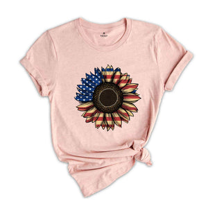 America Sunflower Shirt, USA Flag Flower T Shirt, Gift For American, 4th Of July Flag Graphic T-Shirt, Freedom TShirt, Independence Shirt