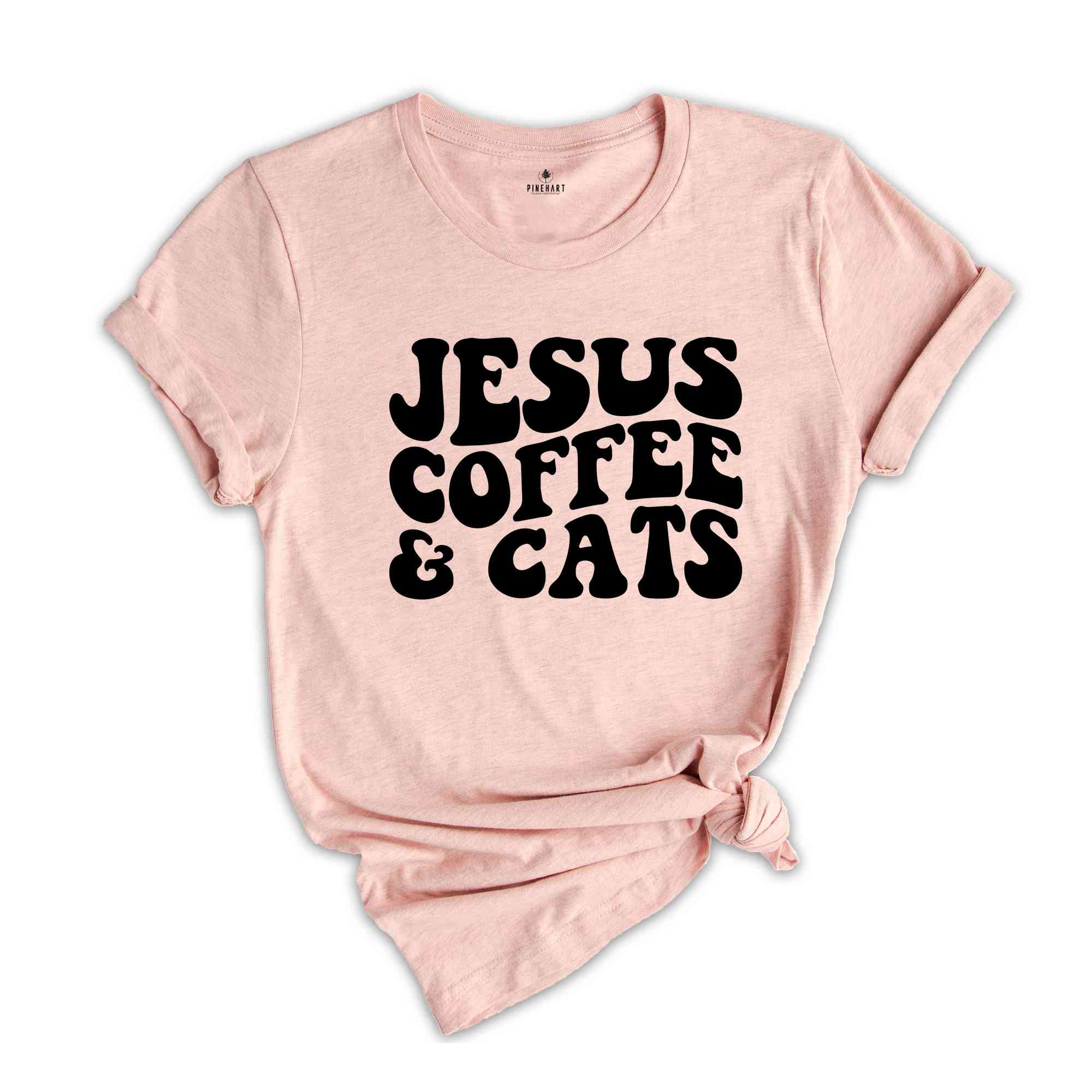 Jesus Coffee and Cats Shirt, Coffee Lover Tee, Religious Gift, Funny Christian T-Shirt, Cat Owner Gift