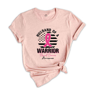 Breast Cancer Awareness Shirt, USA Flag Graphic Shirt, Cancer Support Gift, Fighter Clothing, Gift for Her, Husband Of A Warrior Shirt