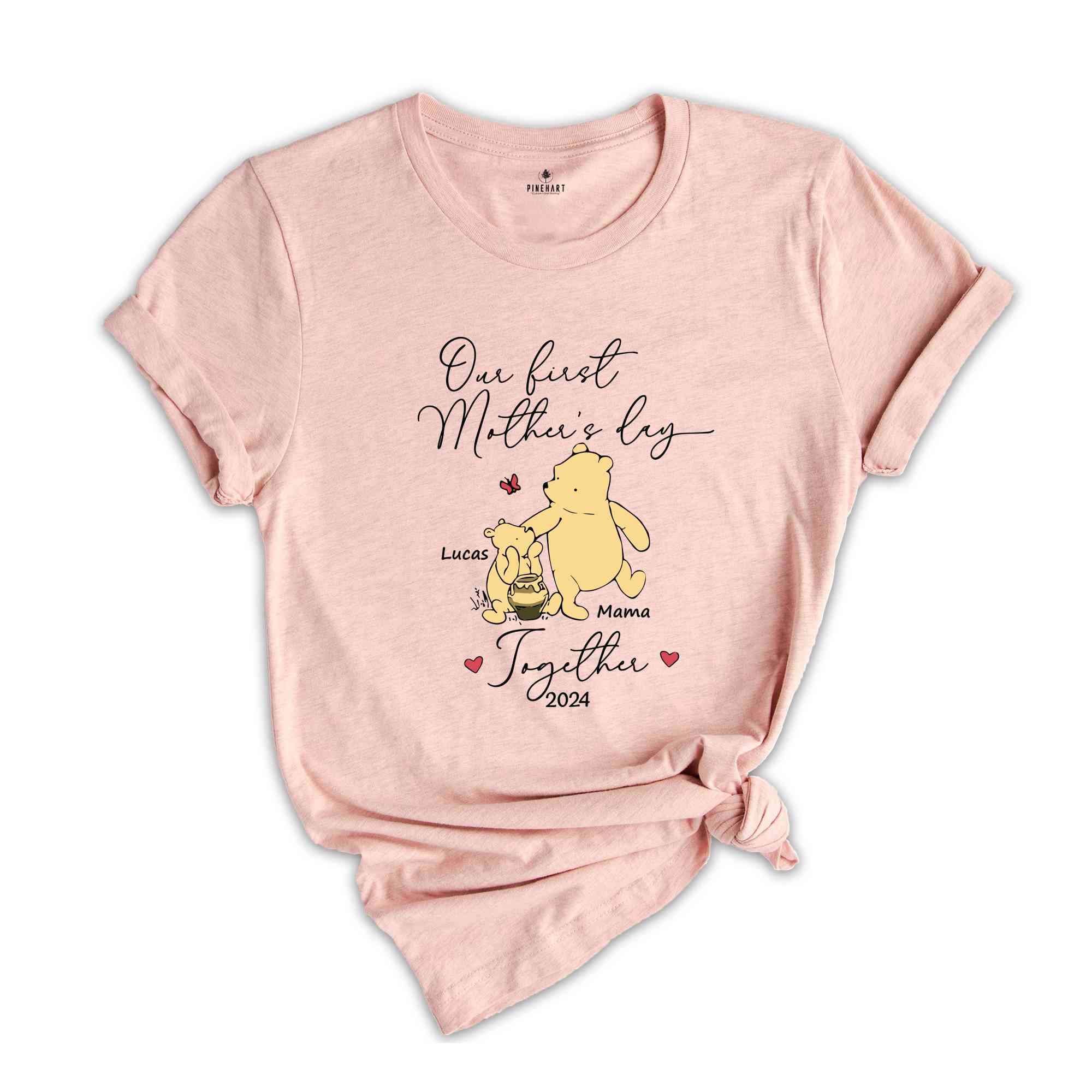 Custom Winnie The Pooh Our First Mother's Day Shirt, Together 2024 Baby Onesie, First Mother's Day T-Shirt