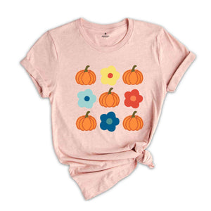 Vintage Floral And Pumpkin Shirt, Retro Halloween Shirt, Custom Shirt, Floral Pumpkin T-Shirt, Cute Fall Shirt