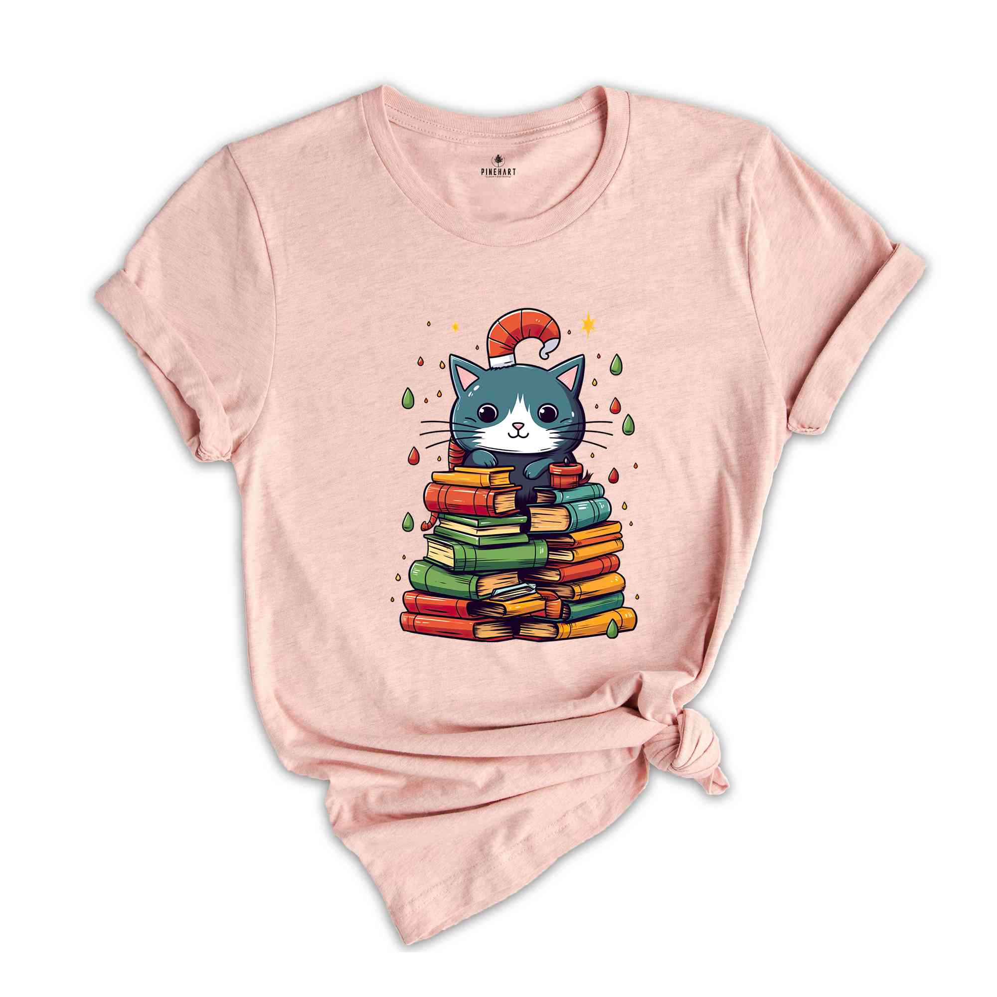 Cute Christmas Cat Shirt, Christmas Tree Shirt, Book Lover Christmas, Library Shirt, Christmas Gift, Christmas Party Shirt, Holiday Shirt