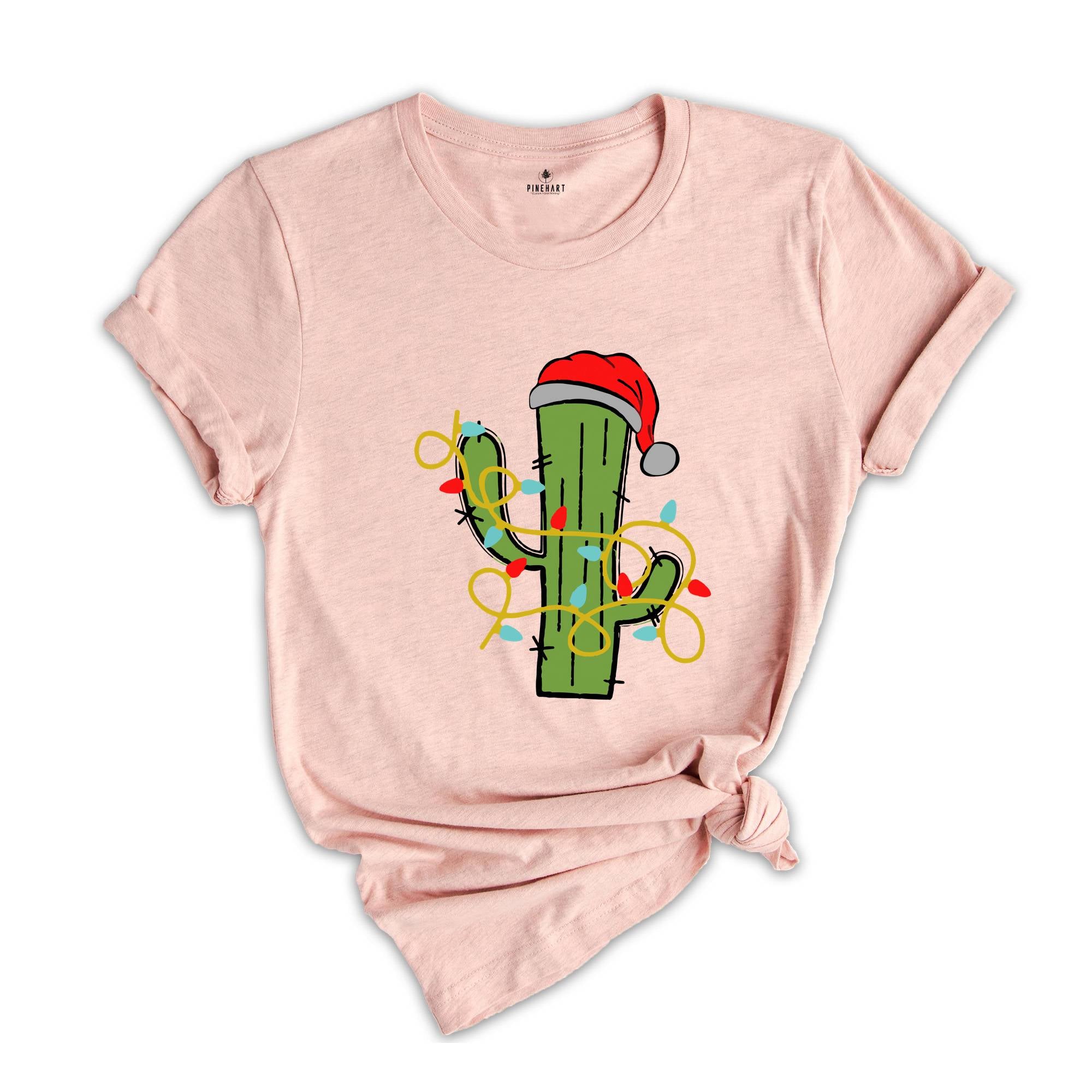 Cute Christmas Cactus Lights T-Shirt, Cactus Christmas Tree Tee, Christmas Reunion Shirt, Christmas Costume, Gardener Tee