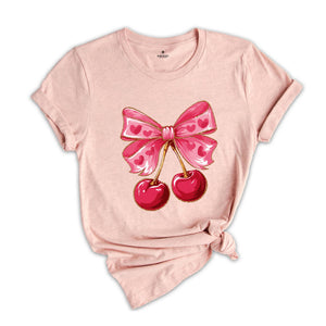 Coquette Valentine Heart Shirt, Valentine Day Shirt, Valentine Bow Shirt, Cherry Coquette core Shirt, Pink Valentine Day Shirt