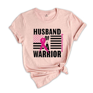 Breast Cancer Awareness Vneck TShirt, USA Flag Graphic Tees, Cancer Support Gift, Fighter Clothing, Gift for Her, Husband Of A Warrior Shirt