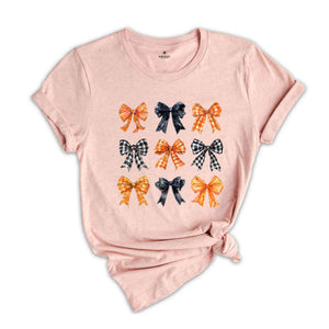 Retro Fall Pumpkin Bow Shirt, Fall Coquette Bow Sweatshirt, Autumn Pumpkin Tee, Fall T-Shirt, Autumn Bow Shirt, Cute Fall Shirt