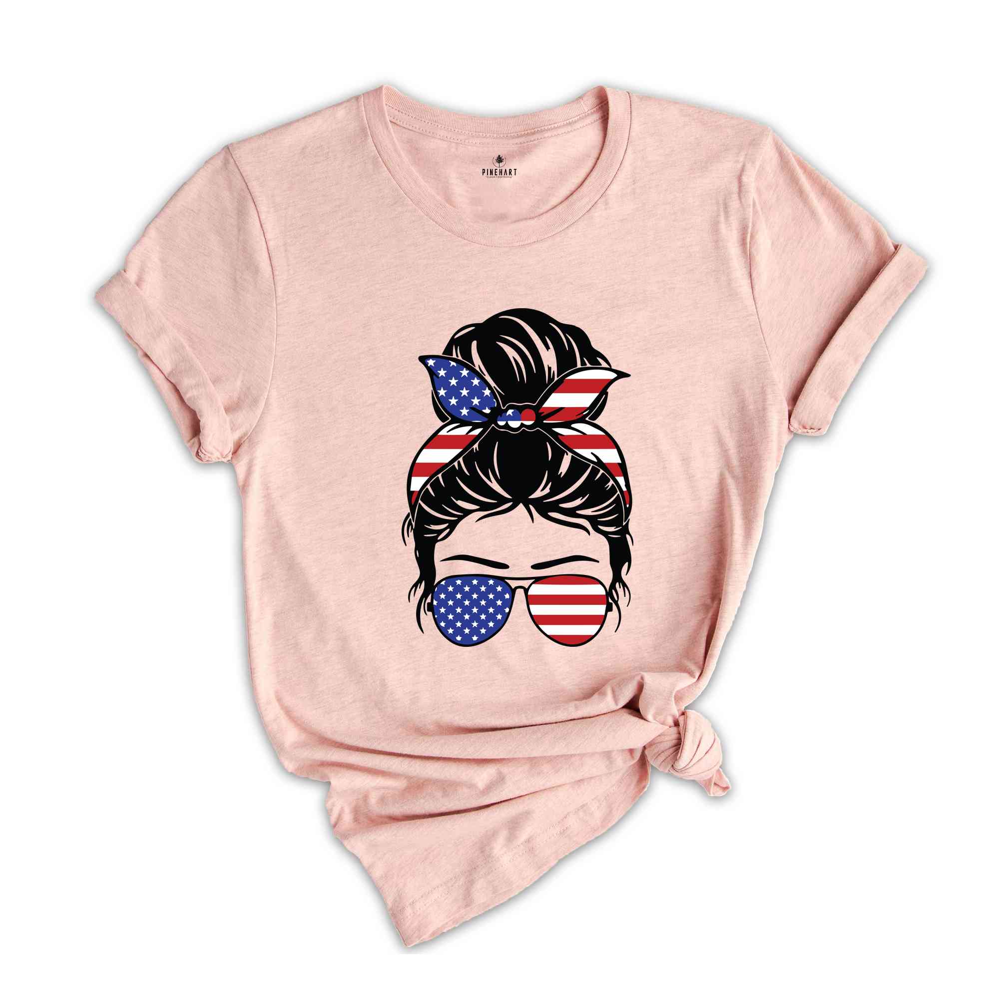 4th Of July Messy Bun Hair T-Shirt, 4th of July Shirt, Independence Day Shirt, 4th of July Gifts, Independence Day Shirts