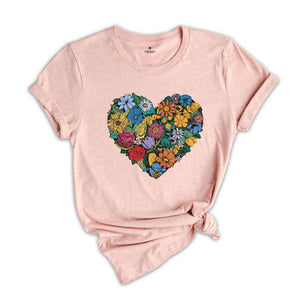 Flower Heart TShirt, Wild flowers, Flower Shirt, Sunflower tshirt T-Shirts, Love Shirt, Floral Heart Shirt