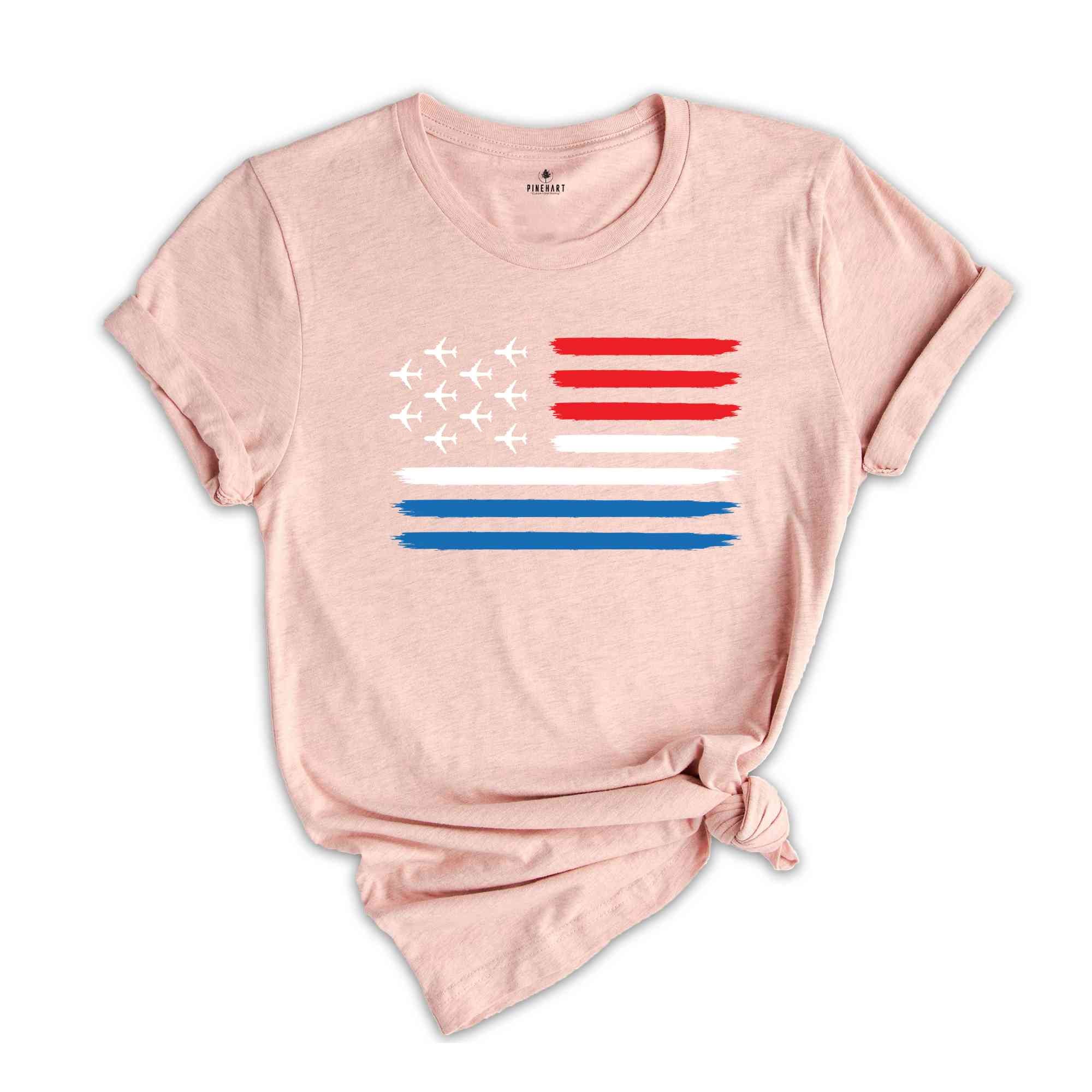 American Flag Shirt, Red White Blue Airplanes Shirt, Airplanes Shirt, 4th Of July Shirt, July 4th Independence Day Shirt, America Shirt