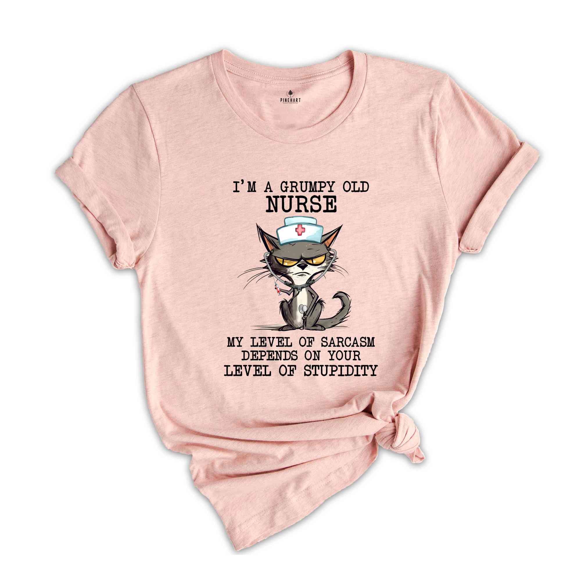 I'm A Grumpy Old Nurse My Level Of Sarcasm Depends On Your Level Of Stupidity Shirt, Cat Nurse Shirt, Medic Shirt