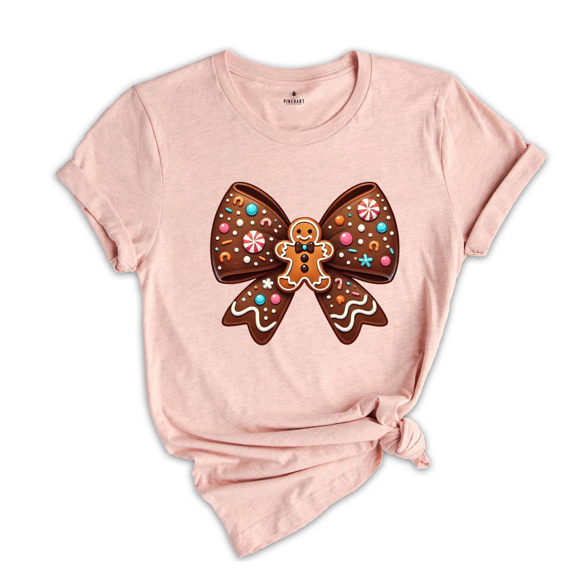 Gingerbread Coquette Bow Shirt, Christmas Gingerbread Shirt, Christmas Bow Shirt, Christmas Gift, New Year Shirt, Cute Christmas Shirt