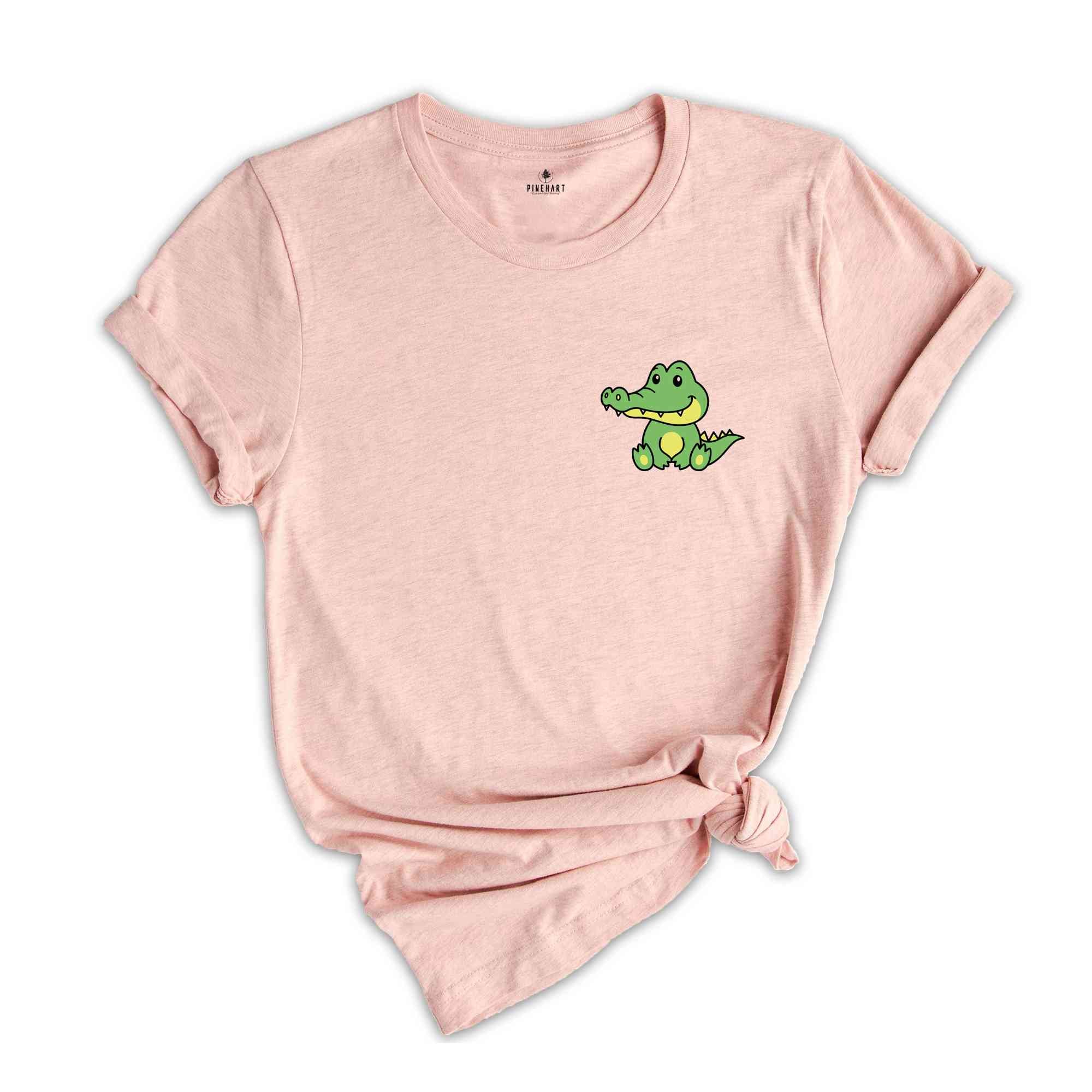 Cute Pocket Crocodile T-Shirt, Lovely Crocodile Shirt, Cute Pocket Animal T-Shirt, Sitting Crocodile Shirt