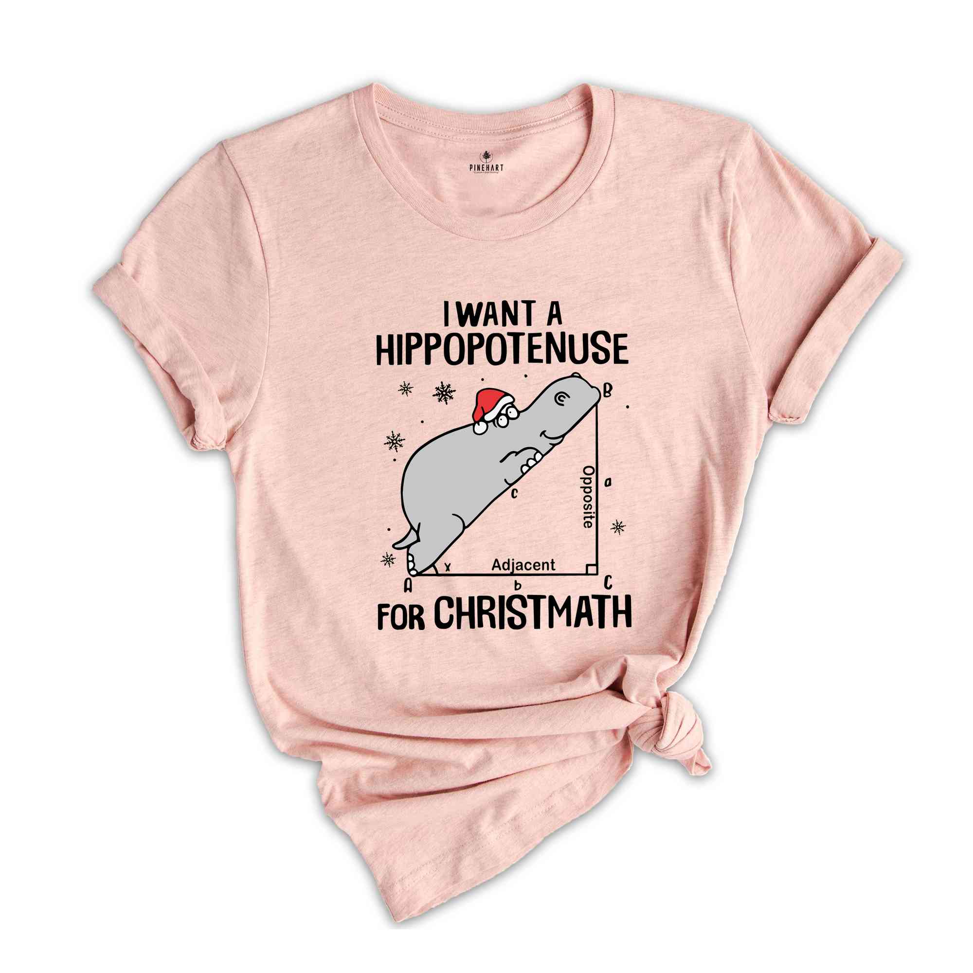 I Want a Hippopotenuse for Christmath Shirt, Hippo Santa Hat T-Shirt, Math Teacher Christmas Gift, Hippo Christmas Shirt