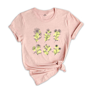 Wild Flower Shirt, Botanical Tee, Floral Tee, Flowers Shirt, Summer Shirt, Botanical Wild Flower Shirt,Plant Lover Tee.