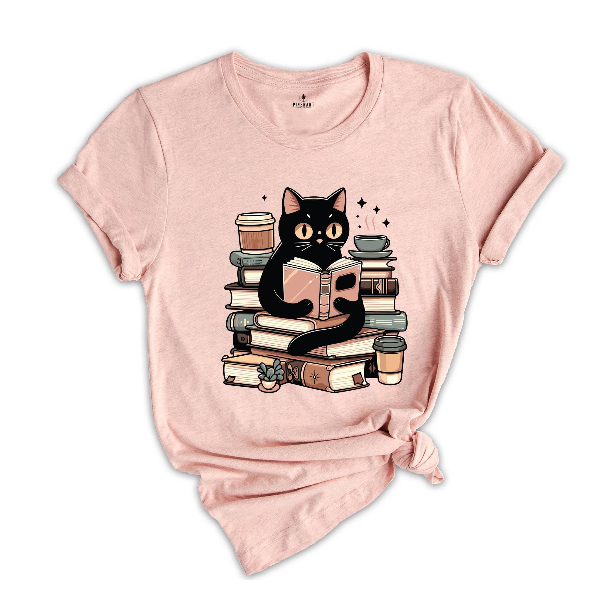 Cats Books Shirt, Cat Shirt, Black Cat Shirt, Cool Cat Shirt, Cat Lover Shirt, Retro Cat Shirt, Teacher Cat Shirt, Books Lover Shirt