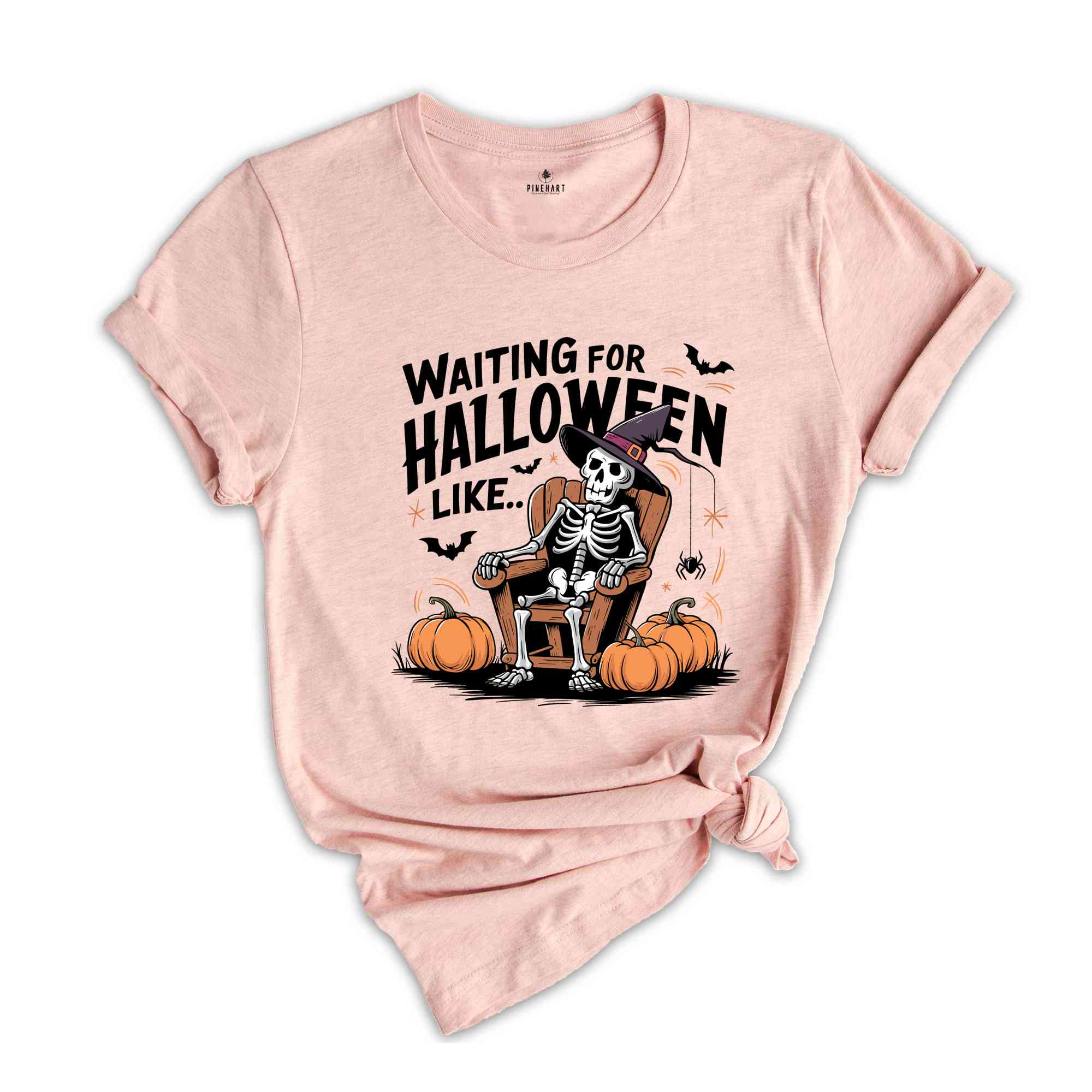 Waiting for Halloween Skeleton T-shirt, Funny Halloween Spooky Pumpkin Tee, Women Comfort Color Halloween Party Shirt, Fall Spooky season