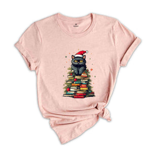 Christmas Book Tree Shirt, Cat Lover Shirt, Cute Christmas Shirt, Family Christmas Shirt, Bookworm Shirt, Holiday Shirt, Book Lover Shirt