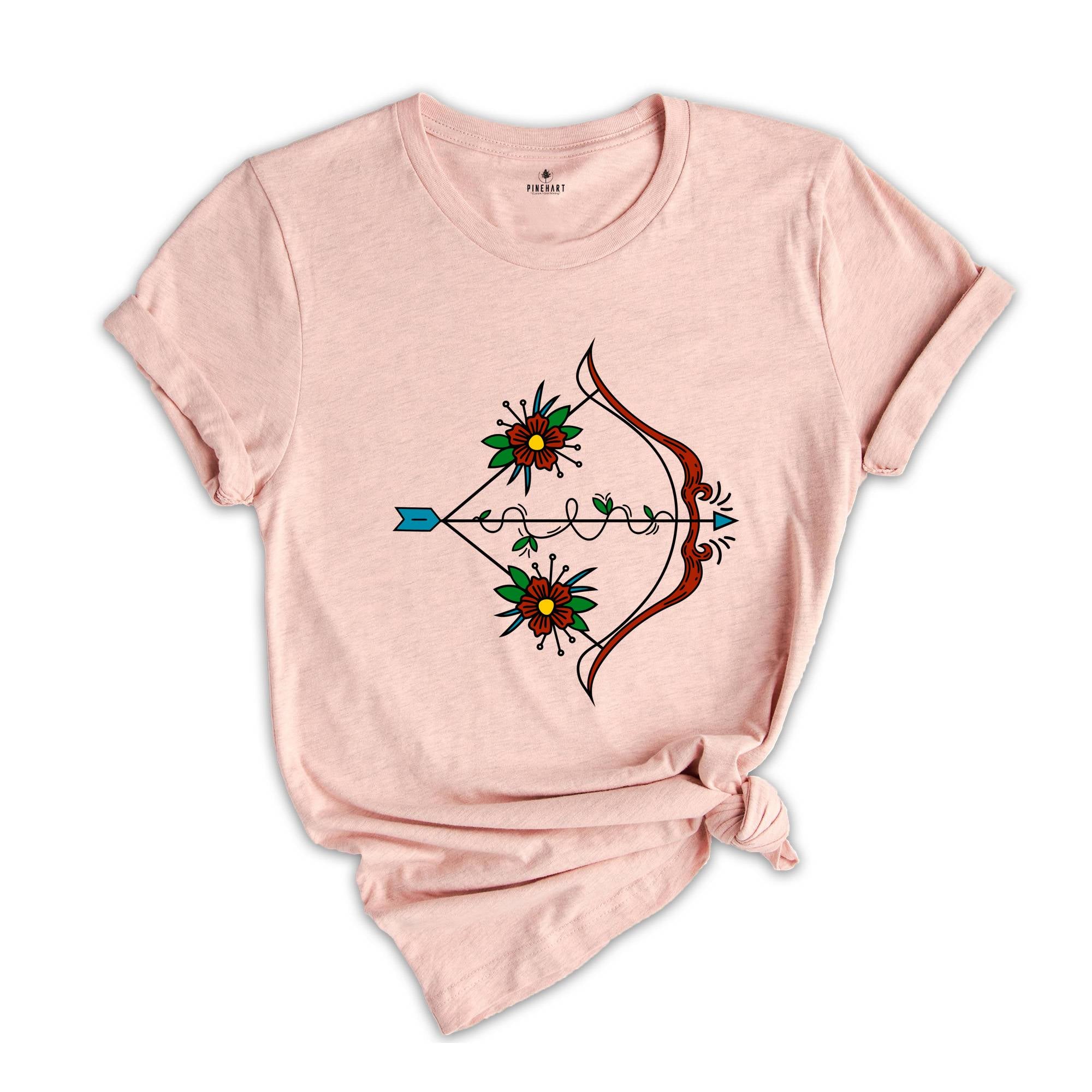 Floral Bow And Arrow T-shirt, Bow Hunting Dad Gift, Arrow Bow Sport Lover Shirt, Boys Girls Bowman Tee, Cute Birthday Gift