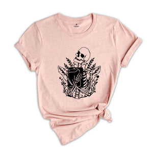 Skeleton With Book Shirt, Halloween Skeleton Shirt, Gift For Book Lover, Halloween Gift, Skeleton Shirt, Halloween Costume