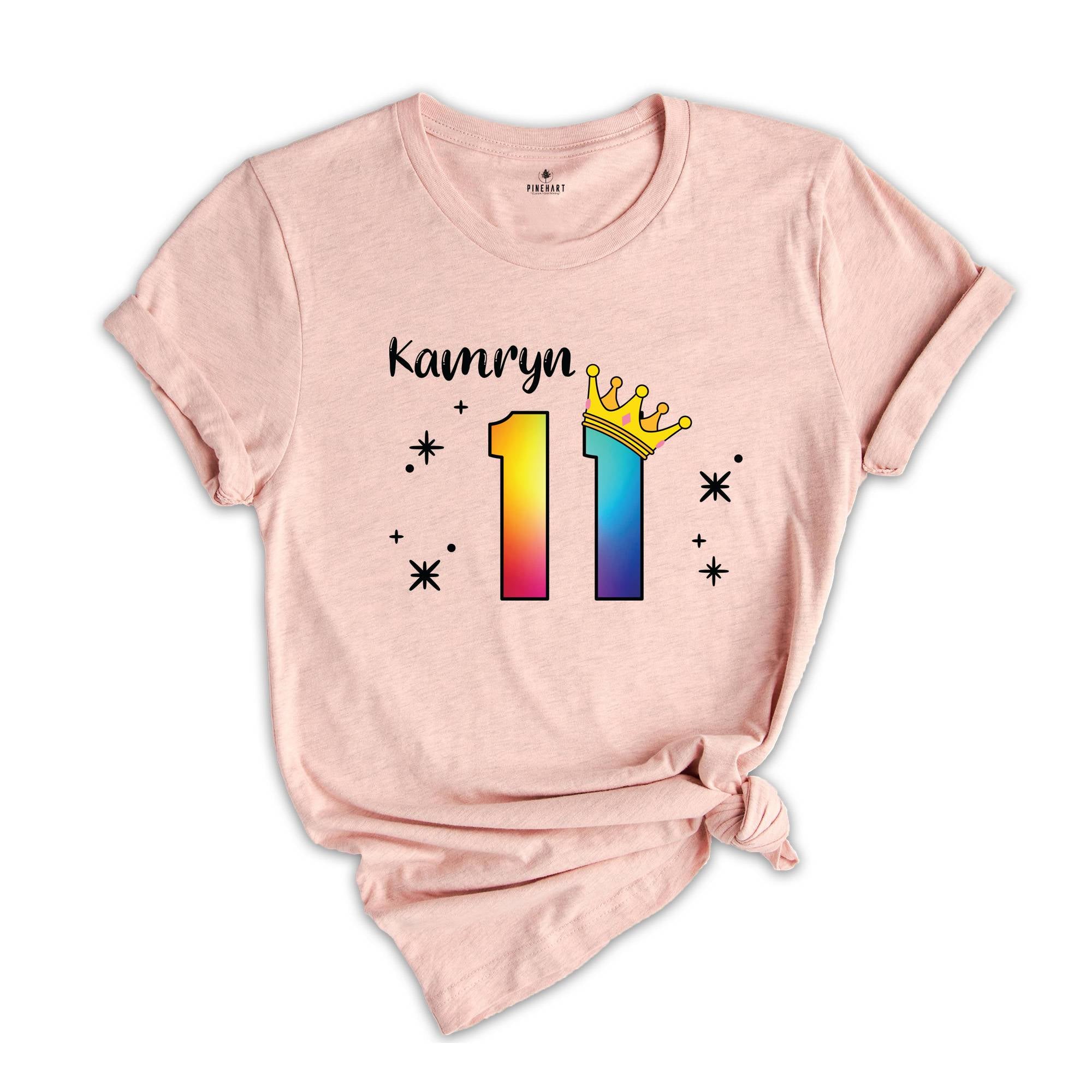 Personalized Names 11 Birthday Shirt, Crown 11th Birthday Shirt, Rainbow Birthday Shirt, Birthday Party Shirt, Toddler Birthday Shirt