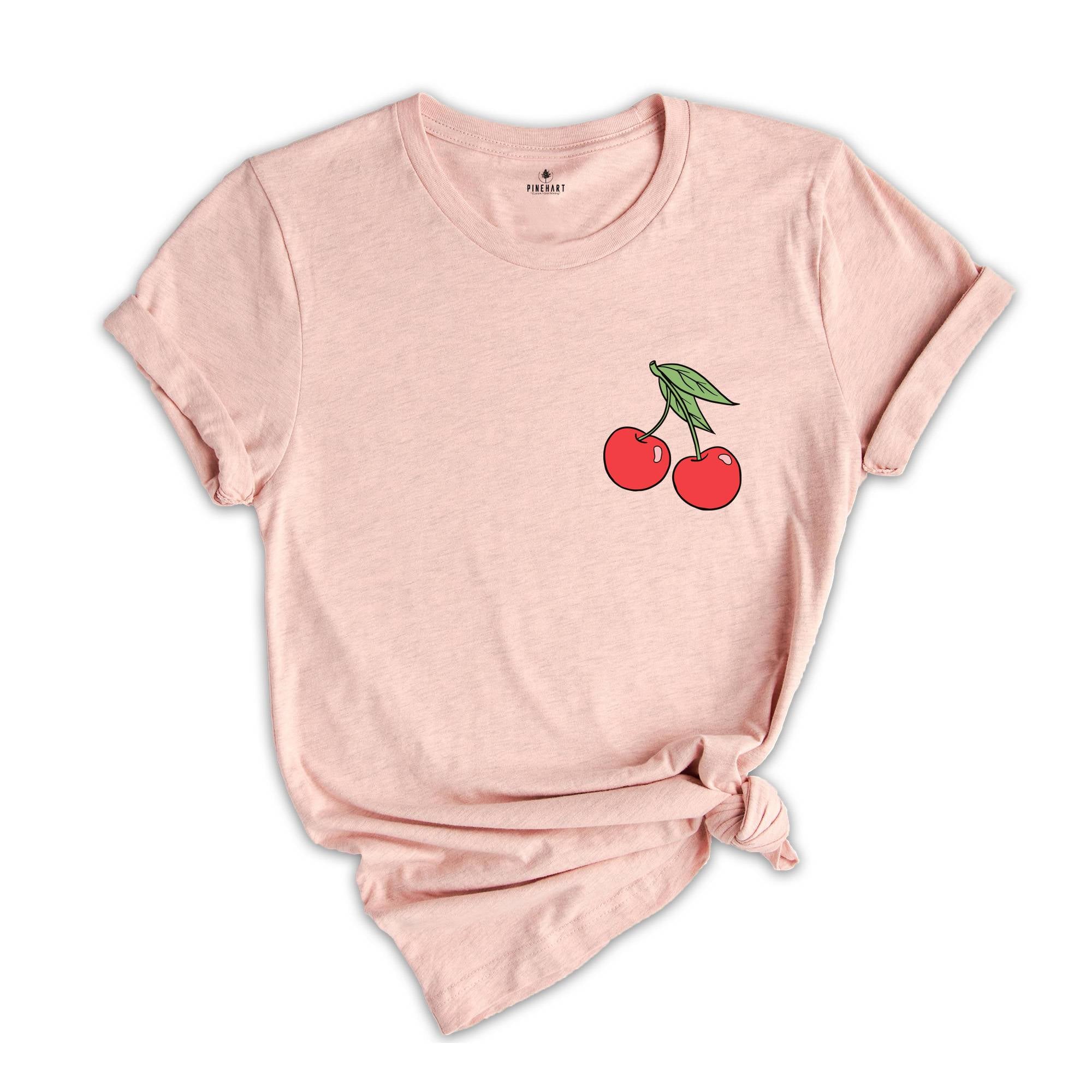 Pocketsize Cute Cherry Drawing Shirt, Cherries on the Pocket T-Shirt, Cute Cherry Drawing Tee, Cherry Shirt, Ripe Cherry Tee, Fruit Shirt