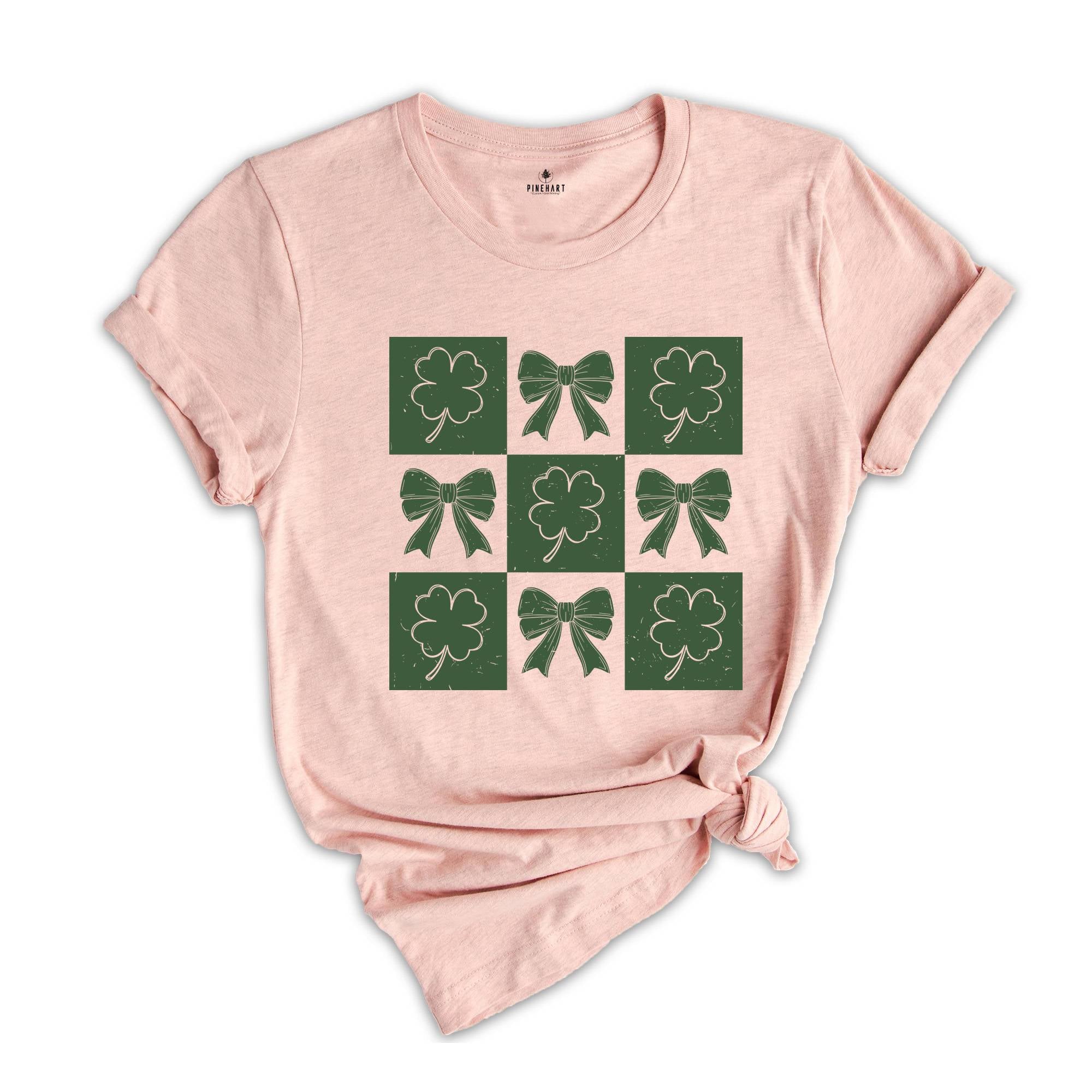 Retro Checkered St Patrick's Day Shirt, Coquette St Patty's Day Shirt, Lucky Shamrock Shirt, St Patricks Coquette Shirt, Lucky Charm Shirt