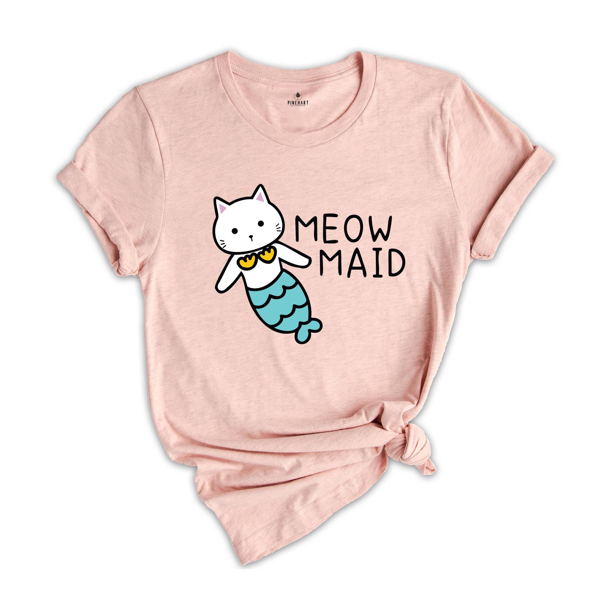 Meow Maid Cat Shirt, Cat Owner Gift, Funny Cat Shirt, Birthday Party Shirt, Lovely Cat Tee, Mermaid Theme T-shirt