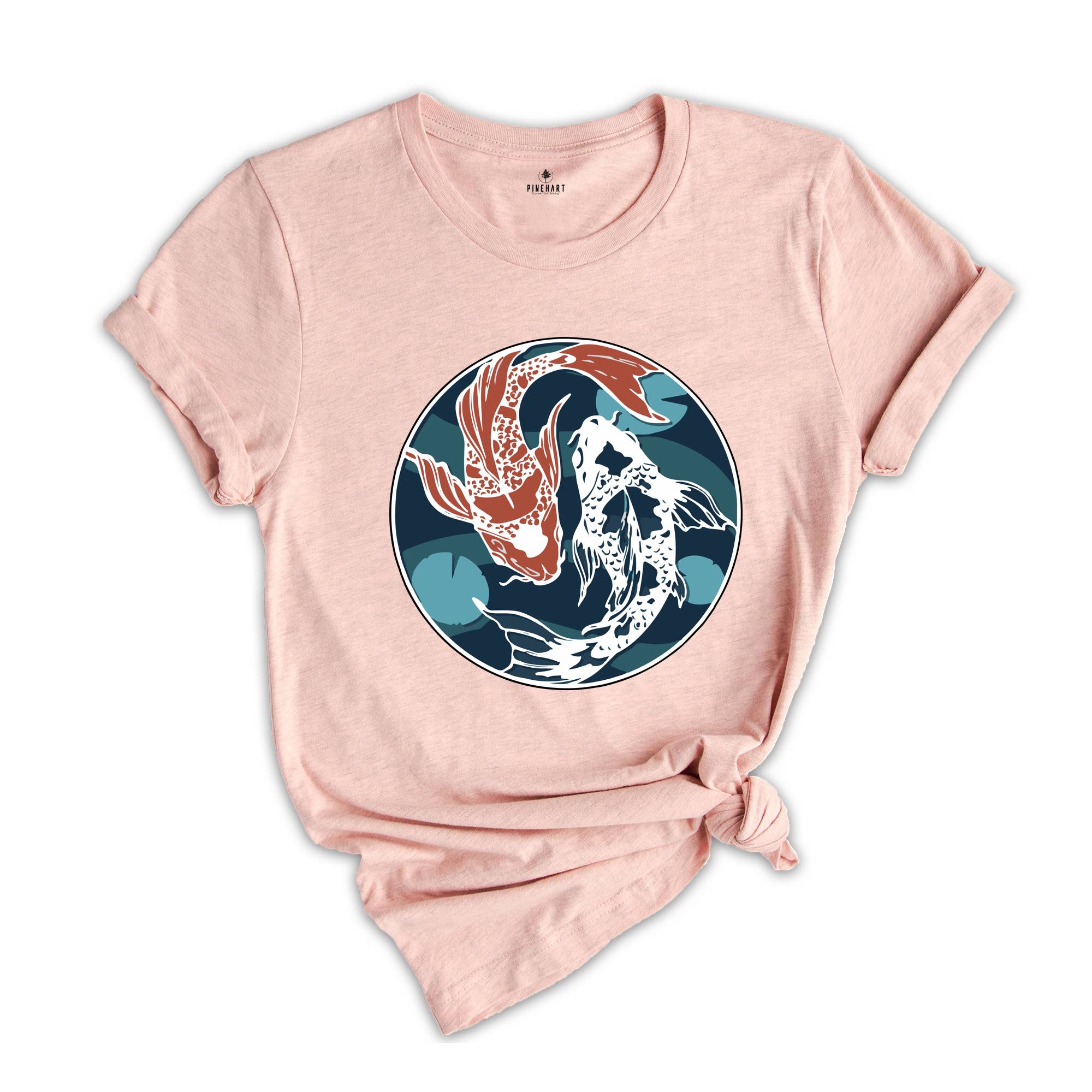 Japanese Street Wear, Japanese Art T-Shirt, Koi Fish Tee, Japanese Koi Fish, Yin Yang Art Drawing Shirt, Cute Animal Gift