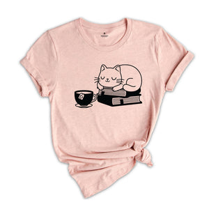 Books and Cat and Coffee Shirt, Cat Shirt, Cute Reading Shirt, Books Shirt, Cute Cat Shirt, Reading Shirt, Cat and Book Lover Gift Shirt