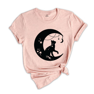 Floral Black Cat Moon T-Shirt, Witchy Black Cat Shirt, Mystical Cat Tee, Moon Phase Tee, Moon With Magic Tee, Black Cat Shirt