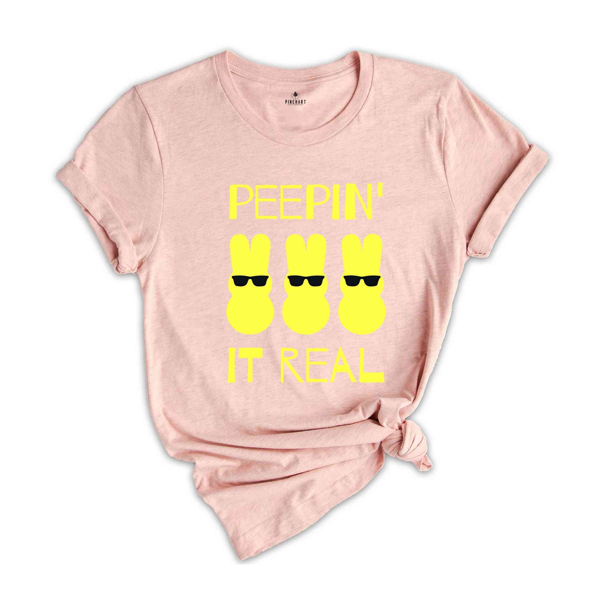 Peepin' It Real T-Shirt, Cartoon Bunny Shirt, Springtime Celebration Shirt, Cool Peeps T-Shirt for Easter, Sunglasses Bunny Easter Shirt