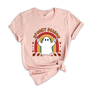 Spooky Season Shirt, Retro Halloween Shirt, Cute Ghost Shirt, Fall Rainbow Shirt, Autumn Shirt, Halloween Women's Shirt