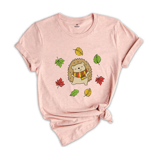 Cute Hedgehog Autumn T-Shirt, Hedgehog Fall Tee, Autumn Leaves Shirt, Fall Lover Apparel, Hedgehog Lover Gift, Autumn Gift